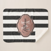 Monogram zwarte en witte strepen sherpa deken (Voorkant (horizontaal))