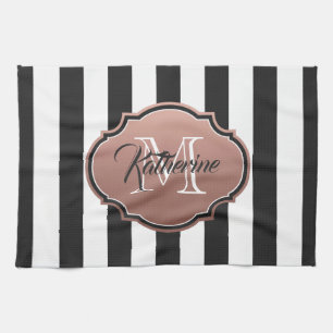 Monogram zwarte en witte strepen theedoek