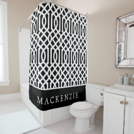 Monogram zwarte en witte Trellis | bewerkbare kleu Douchegordijn