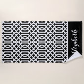 Monogram zwarte en witte Trellis | bewerkbare kleu Strandlaken (Voorkant)