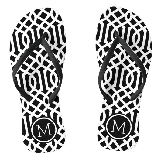 Monogram zwarte en witte Trellis Teenslippers (Voetbed)
