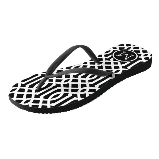 Monogram zwarte en witte Trellis Teenslippers (Schuin)