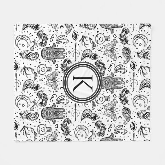 Monogram zwarte en witte vlinder Boho Elements Fleece Deken (Voorkant (Horizontaal))