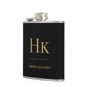 Monogram Zwarte Goud Gepersonaliseerd  Heupfles (Links)