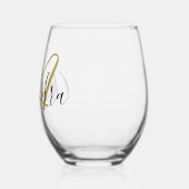 Monogram Zwarte Gouden Elegante Script Naam Wijnglas Zonder Voet (Links)