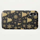 Monogram zwarte gouden kerstboomschilfers Case-Mate iPhone case (Achterkant (horizontaal))