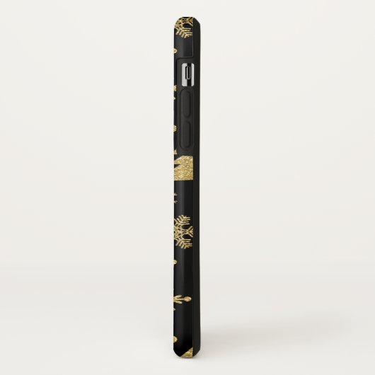Monogram zwarte gouden kerstboomschilfers Case-Mate iPhone case (Achterkant/links)