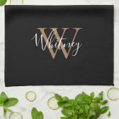 Monogram zwarte gouden scriptnaam theedoek (Gevouwen)