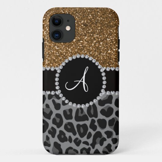 Monogram zwarte goudglitter Case-Mate iPhone case (Achterkant)