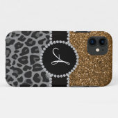 Monogram zwarte goudglitter Case-Mate iPhone case (Achterkant (horizontaal))
