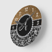 Monogram zwarte goudglitter ronde klok (Hoek)