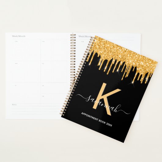 Monogram zwarte goudglitterdruppels 2021 planner (Display)