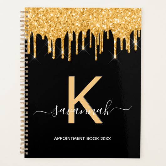 Monogram zwarte goudglitterdruppels 2021 planner (Voorkant)