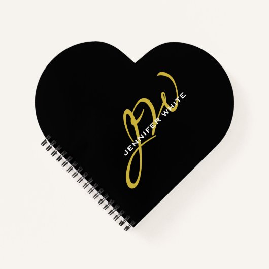 Monogram zwarte goudkleur Gewoon Moderne Naam Notitieboek (Voorkant)