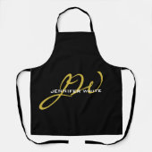Monogram zwarte goudkleur Gewoon Moderne Naam Schort (Voorkant)