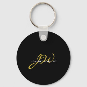 Monogram zwarte goudkleur Gewoon Moderne Naam Sleutelhanger