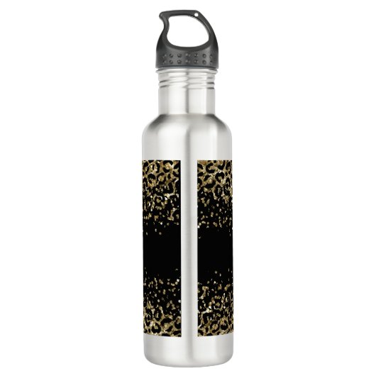 Monogram zwarte goudluis afdrukken Glitter Trendy Waterfles (Achterkant)