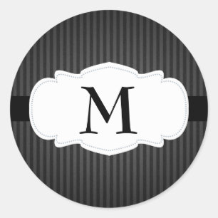 Monogram zwarte & grijze verticale strepen ronde sticker