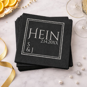 Monogram Zwarte Initialen Datum Trouwen Servet