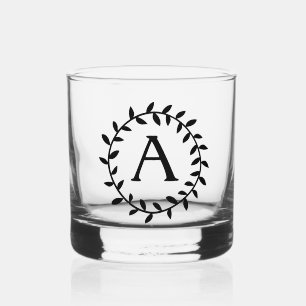 Monogram Zwarte Initiële Bladenguirlande 4AJ Whisky Glas