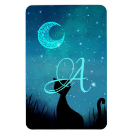 Monogram zwarte kat Starry sky moderne illustratie Magneet