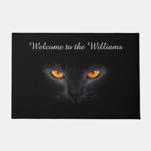 Monogram zwarte kat welkomstmat deurmat (Voorkant)