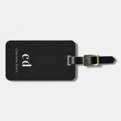 Monogram zwarte lederen textuur bagagelabel (Voorkant horizontaal)