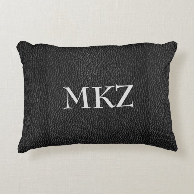 Monogram Zwarte Leer Look Accent Kussen (Voorkant)