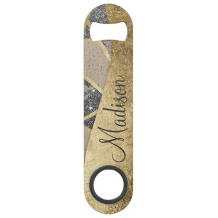 Monogram zwarte moderne Glitter Geo Gold Driangles Speed Flessenopener