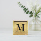 Monogram zwarte rand Faux Gold Foil Vierkante Visitekaartje (Staand voorkant)