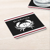 Monogram zwarte rode witte krab vierkante kartonnen onderzetter (Schuin)