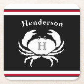 Monogram zwarte rode witte krab vierkante kartonnen onderzetter (Voorkant)