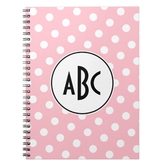 Monogram zwarte roze en witte poka Dots Notitieboek (Voorkant)
