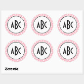 Monogram zwarte roze en witte poka Dots Ronde Sticker (Vel)