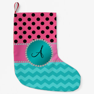 Monogram zwarte roze polka dots turquoise chevrons kleine kerstsok