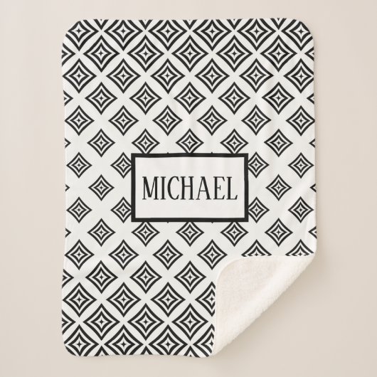 Monogram zwarte ruitvormig sherpa deken (Voorkant)