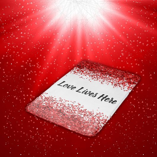 Monogram - Zwarte tekst op wit met rode glitter | Badmat
