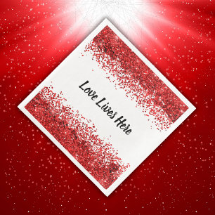 Monogram - Zwarte tekst op wit met rode glitter   Servet