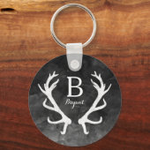 Monogram zwarte Waterverf en Rustic Deer Antlers Sleutelhanger (Voorkant)