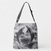 Monogram Zwarte & Witte Dolfijnen Oceaan | Crossbody Tas (Achterkant)