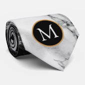 Monogram zwarte witte marmer Moderne Stropdas (Opgerold)