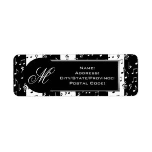 Monogram zwarte & witte muziekstrips Etiketten