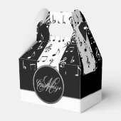 Monogram zwarte & witte muziekstrips Gable Box 2 Bedankdoosjes (Voorkant Zijde)