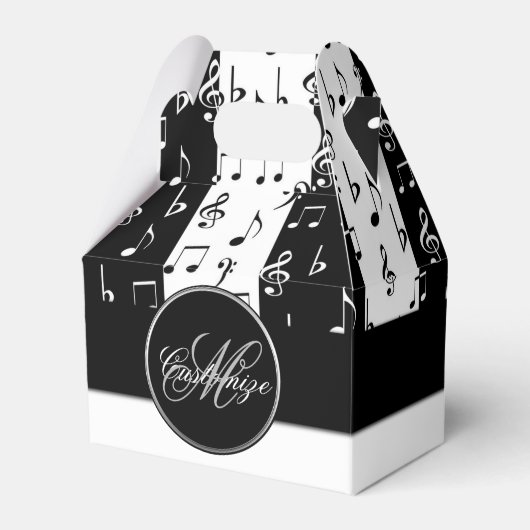 Monogram zwarte & witte muziekstrips Gable Box 2 Bedankdoosjes (Voorkant Zijde)