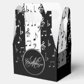 Monogram zwarte & witte muziekstrips Gable Box Bedankdoosjes (Geopend)