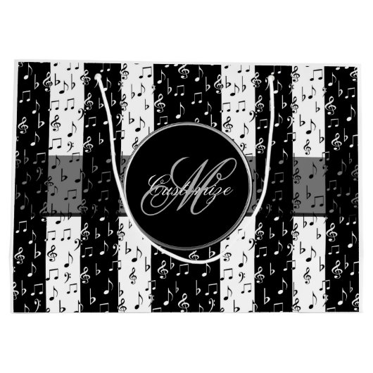 Monogram zwarte & witte muziekstrips Grote tas Large Cadeautasje (Achterkant)
