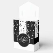 Monogram zwarte & witte muziekstrips Tent Box Bedankdoosjes (Geopend)