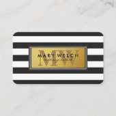 Monogram zwarte witte strepen afsprakenkaartje (Voorkant)