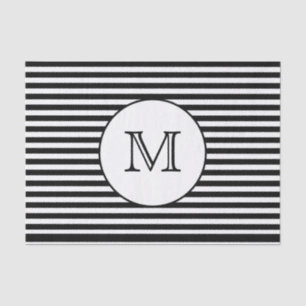 Monogram zwarte & witte strepen tissuepapier