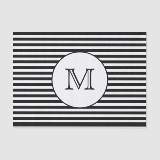 Monogram zwarte & witte strepen tissuepapier (Voorkant)